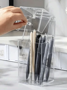 1 pièce Support transparent pour pinceaux de maquillage avec couvercle anti-poussière et imperméable, convient également pour ranger des articles de papeterie et des masques de protection. Utilisable pour les vacances à la plage, la salle de bain, la chambre, grande capacité - Transparent - Voir 4