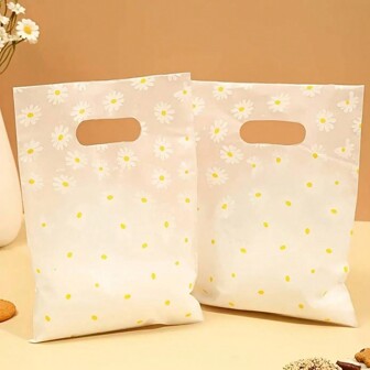 20pcs 30pcs 50pcs-Daisy Printed Plastic Gift Bags With Handle, Cute Flower Pattern Transparent Gift Wrapping Bags, Ideal For Mother's Day, Wedding, Birthday, Graduation, Bridal Shower, Party Favors And Shopping,Parties, Holidays, And Retail Stores Gift Bag Party Kitchen