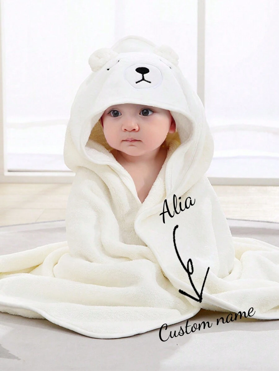 Personalized Soft & Cute Baby Hooded Towel, Newborn Gift, Child's Towel With Custom Embroidered Name, Bath Time, Baby Shower Gift Baby Shower Family Decorations Gifts Winter Eve Gifts Back To School Winter Gift Ideas Boy Girl Valentine's Day Multi-Functional, Ornamental, Letter Exquisite, Stylish, Baby Fashion, Soft Squishy, Colorful, Cute Kawaii Cute Baby For Children's Day, Customized, Ideal Gifts For Him, Ideal Gifts For Her - White - View 1