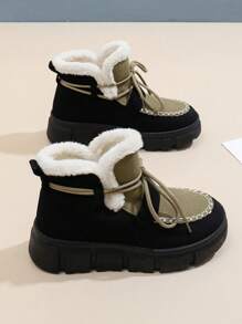 女士时尚百搭休闲简约羊毛雪地靴 - 軍綠色 - 查看 2