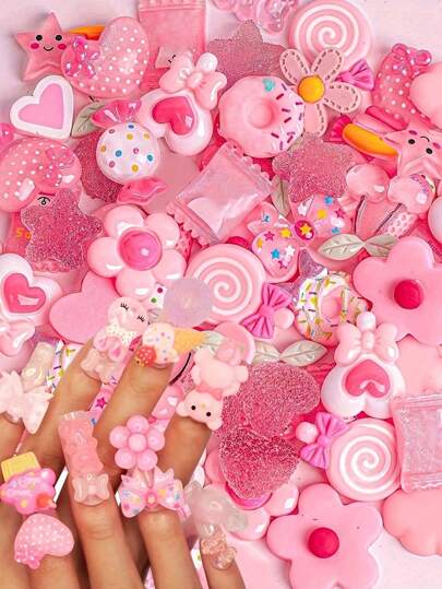 20 piezas/10 piezas Surtido de accesorios de resina mixta con formas de dibujos animados de colores aleatorios para hacer joyas DIY, mezclados con encantos de resina realistas y lindos para hacer aretes, pulseras, joyería y accesorios, collares, manualidades DIY, decoración de regalos (Rosa)