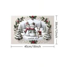 Personalised Christmas Printed Linen Placemats (Set Of 4 / Set Of 6) - Cute Snowman Printed 30*45CM/12X18IN Placemats, Tablecloths - Customised Text Design, Perfect For Christmas, New Year, Family Gatherings