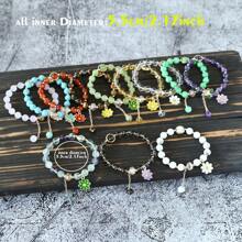 定制可爱雏菊花手链波西米亚风彩色宝石串珠手链手工弹力绳女士时尚珠宝 Pulseir - 玫紅色 - 查看 4