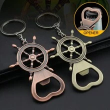 1pc Multi-Functional Bottle Opener Keychain, Metal Rudder & Anchor Keychain, Nautical Club Souvenir, Small Gift, For Outdoor, Camping - Multicolor - View 2