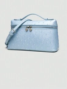 1 件纯色鸵鸟纹 PU 方形斜挎包，女士小钱包，适合日常时尚搭配和外出