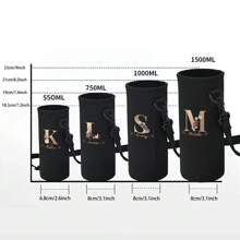 550ml-1500ml Customized Vacuum Cup Sleeve Crossbody Bag Personalized Custom Name A To Z Rose Gold Pattern Portable Water Bottle Case With Strap Anti Scalding Personal Tailor Glass Cup Cover Handbag Shoulder Bag Cup Pouch Vacuum Glass Cup Set Outdoor Accessories - Black - View 5