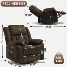 KORSER 360° Swivel Rocker Recliner Chair With Massage & Heating, Comfortable Chenille Fabric, Glider Recliner For Adults With Side Pockets & USB, Ideal For Living Room, Nursery, Bedroom,Brown - US A Type Plug(110-127V) - View 2