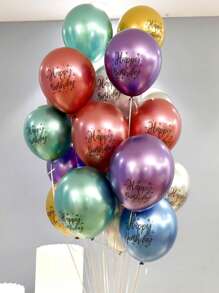 10 piezas de globos metálicos de 12 pulgadas con el mensaje "Feliz Cumpleaños", de material de látex, inflables con helio, decoración para fiesta - Multicolor - Ver 6