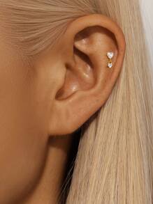 EleRunis 1 pièce Boucles d'oreilles en argent sterling 925 avec double boucle amoureuse incrusté, dos plat, pour cartilage, hélix, piercing. Bijoux raffinés pour le port quotidien, mariage, fête, fiançailles, anniversaire, Saint-Valentin