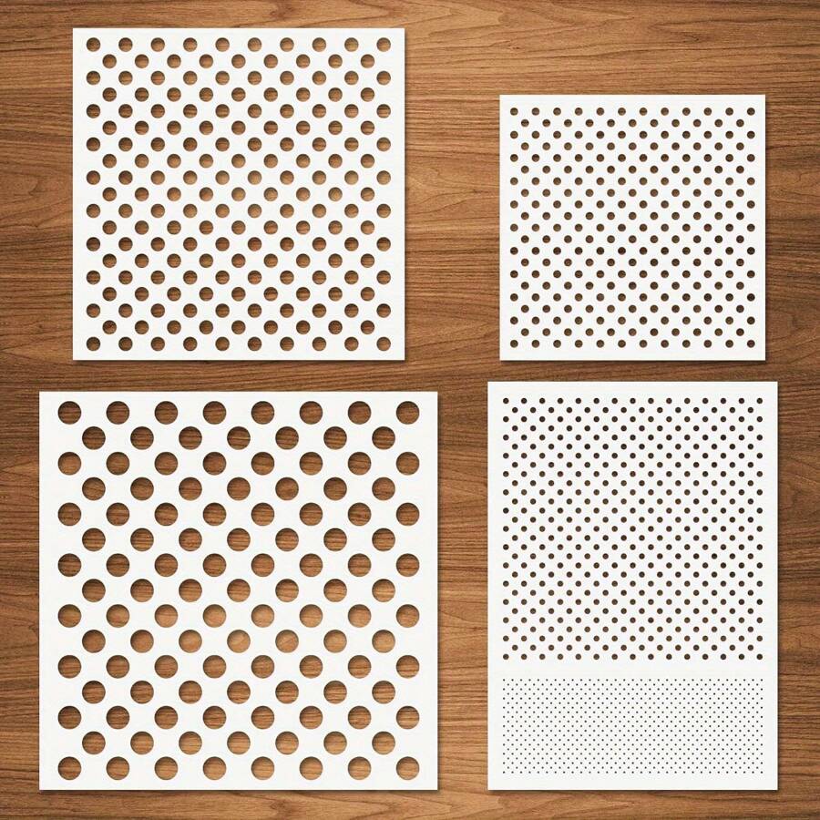 4 件圆点模板，波尔卡圆点模板，重复圆形图案，各种尺寸，可重复使用聚酯薄膜塑料模板，用于在木制家具枕头墙壁剪贴簿卡片上绘画，制作 DIY 工艺品 - 白色 - 查看 1