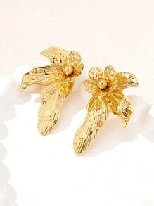 1 对不对称复古宫廷风耳坠耳环，欧美时尚 - 金黃色 - 查看 4