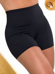 Summer Beach Solid One Piece Swimsuit With Shorts For Beach Cover Up, Swimwear - màu đen - Xem 5