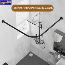 1pc Black/White Curved Shower Curtain Rod, Suitable For Corner Installation, Space Saving Curved Shower Curtain Rod, Bathroom Shower Curtain Hanging Rod, Drill & No-Drill Installation Curved Shower Curtain Rod, Shower Curtain Rod, Fits Lightweight Shower Curtain Home Bathroom Decor Fall Decor Bathroom Accessories Back To School