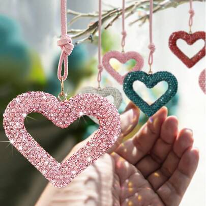 1pc Sparkling Crystal Heart Shaped Pendant, Room/Office/Car Decor Hanging Ornament, Cute Rhinestone Heart Charm For Bag, Gift For Friends/Lovers, Christmas Tree/Valentine's Day Decor, Birthday/Graduation Gift