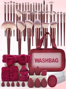 60PCS Makeup Tools Set Including:36PCS Makeup Brush Set+5PCS Makeup Sponges+5PCS Mini Makeup Sponges+5PCS Triangle Powder Puffs+5PCS Mini Air Cushion Powder Puffs+1pc Hairband+2PCS Hand Bowl Strap+1pc Makeup Brush Cleaning Tools - 彩色 - 查看 16