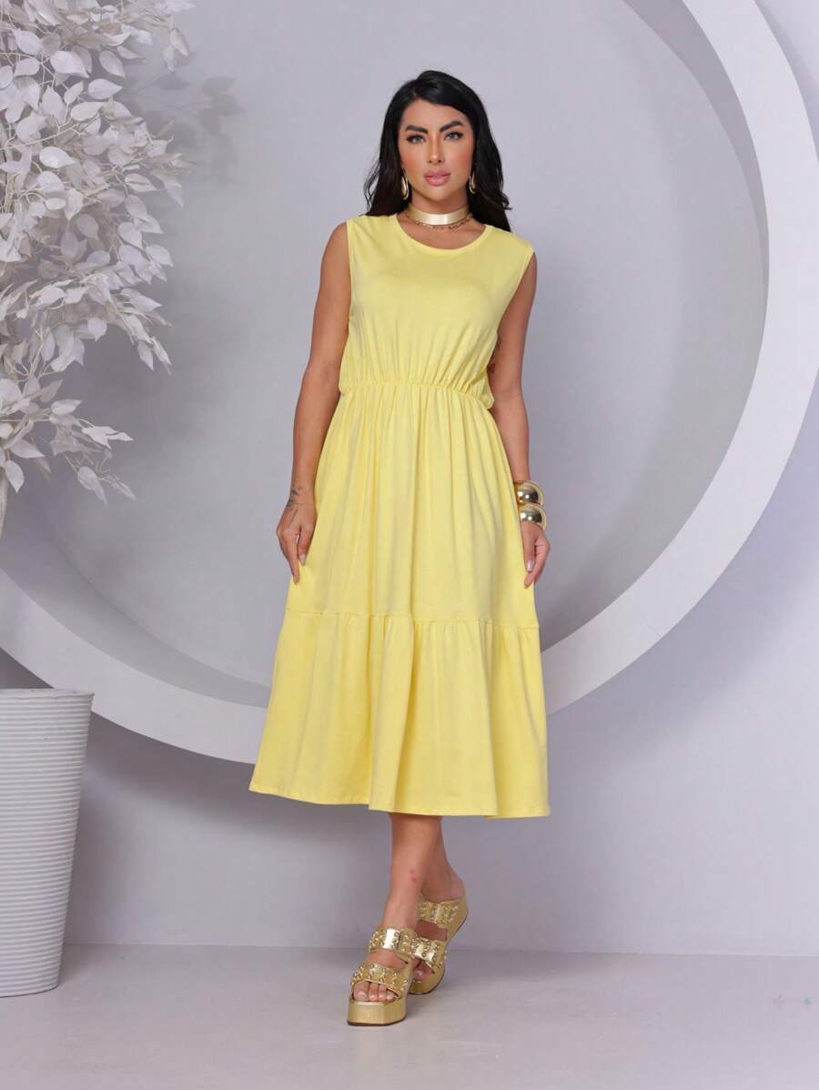 Women's Casual Fleece Dress, Fresh For This Summer - Màu vàng - Xem 1