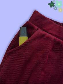 Kit de 2 Pantalones con afelpado interior, tela tipo pana punto canalé, bolsillos laterales, bolsillos traseros, cintura con elástico alto, semi-entubado, otoño-invierno, casual, fiesta, calle, trabajo, colores al azar.