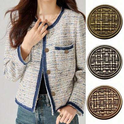 10 قطع من أزرار النحاس القديمة المطبوعة - بأحجام متعددة ١٥/٢٠/٢٥ ملم دائرية معدنية للسترات والكارديجان وأساور القمصان (اكسسوارات آر وربيع صيف للموضة DIY)