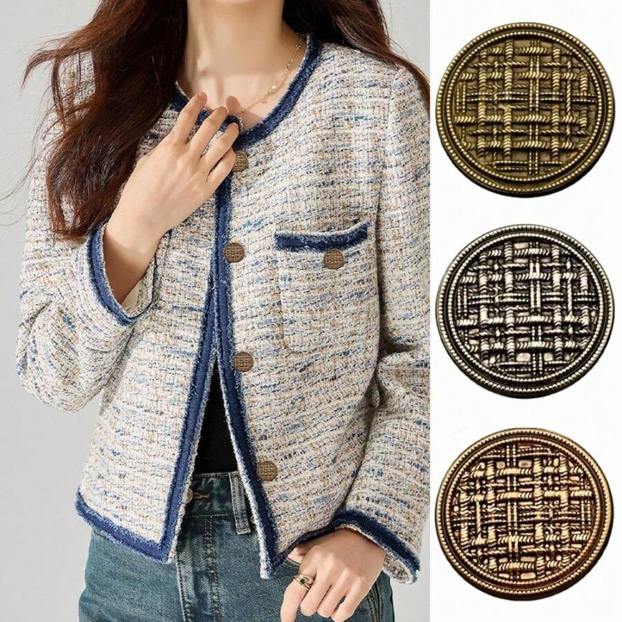 Vintage Antique Brass Buttons 10PCS - Multi-Size 15/20/25mm Circular Metal Sewing Buttons For Blazers, Cardigans, Shirt Cuffs (Spring Summer DIY Fashion Accessories) - Multicolor - View 1