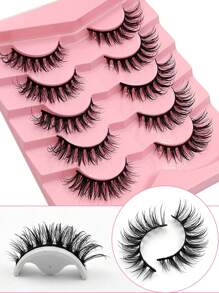 Asiteo 5 Pairs Spiky Manga Cat Eye Eyelashes False Eyelashes Wet Look Lashes Faux Mink Lashes Natural Winged Wispy Eyelashes - 尖尾漫畫款 - 查看 5