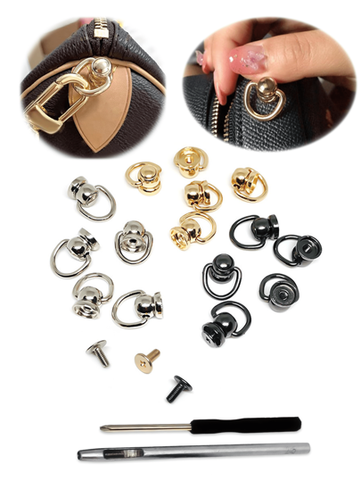 4 Sets Metall Kugel Nieten D-Ring mit 2 Werkzeugen für Leder Umhängetaschen Handwerk, Handtaschen Fass-förmiger Zinklegierung Eimer Verschluss Seitengleiter Clip für Handtaschen Trageriemen, Ersetzen Taschenverschlussring Schnalle