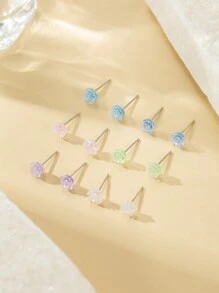 Bộ 6 bông tai đính đá hoa nhựa thời trang dễ thương, phụ kiện trang sức làm quà tặng, thích hợp để đeo hàng ngày cho phụ nữ và trẻ em gái - Nhiều màu - Xem 4