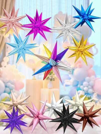 12pcs/Set Colorful Explosion Star Foil Balloons, Teardrop Sparkle Balloons For Wedding Birthday Party Decoration