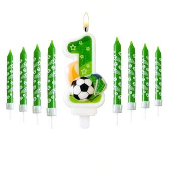 1pc Happy Birthday Football Number 0-9 Cute Green Cake Decor Digit Candle, Party, Anniversary, Celebration Candle