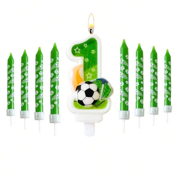 1 pezzo Candela decorativa a forma di numero da 0 a 9 verde e carina per torte di compleanno con tema calcio, per feste, anniversari, celebrazioni