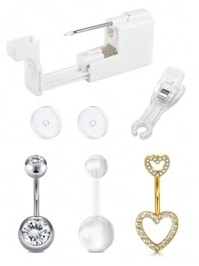 CIZME 7PCS/Set Belly Button Piercing Kit Gun Belly Piercing Kit Belly Button Piercing Gun Navel Piercing Kit Belly Button Ring Piercing Kit Silver Gold Belly Piercing Gun For Women - White - View 11