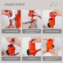 Manual Nut Grinder, Walnut Peanut Grinding Machine, Dry Fruit Grinder, Handcrank Home Use Powder Mill - Red - View 4