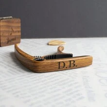 Personalized Metal Guitar Capo With Wood Grain Custom Message Engraved Guitar Pick Birthday Gift Fathers Days Gift For Guitarists, Valentine's Day, Valentine's Day Decor Gifts Graduation - Coffee Brown - View 2