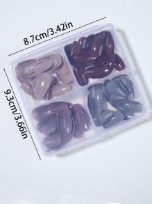 96 Peças/Caixa (4 Cores Mistas) Unhas Postiças Curtas Ovais de Cores Marrons, Pontas de Unhas Acrílicas Curtas de Cobertura Total, Contém 1 Peça de Cola de Gelatina e 1 Lixa de Unhas, Com Caixa de Armazenamento, Adequado para Uso Diário e em Festas por Mulheres e Meninas