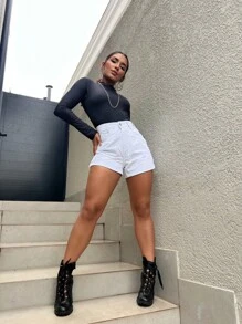 Women's High Waist Mom Jean Shorts Comfortable Premium Quality Elegant Casual - 白色 - 查看 2