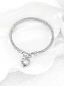 Heart Charm Stainless Steel Bracelet Valentines - Yellow Gold - View 2