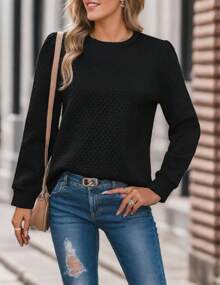 hoteel Womens Round Neck Long Sleeve Sweatshirt - 黑色 - 查看 5