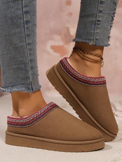 Women Winter Snow Boots Thickened Flat Cozy Boots Lined Warm Home Slippers Casual Shoes