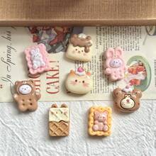 10/30/50 件卡通可爱混合动物和饼干树脂饰品 - 随机搭配 - 适用于 DIY 工艺装饰、手机壳、发夹、相框等 - 兔子和熊手工配饰