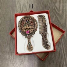 Exquisite Small Relief Antique Peacock Open Screen Handheld Mirror & Portable Creative Sense Comb, Gift Box With Greeting Gifts And Birthday Gifts,The Color Of The Gemstones Inlaid In The Product Is Random,Women Valentine Gift Birthday Boyfriend Girlfriend