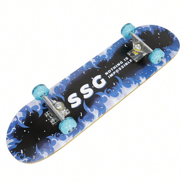 Komplettes Skateboard, 4 Blitzräder, blaues Licht, 250 kg, geräuschlos, Ahorn-Skateboard, 79 x 20 x 13 cm