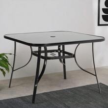 Living And Home Metallic And Tempered Glass Garden Table With Parasol Hole Outdoor - Square(105cm D x 105cm W x 72cm H ) - View 3