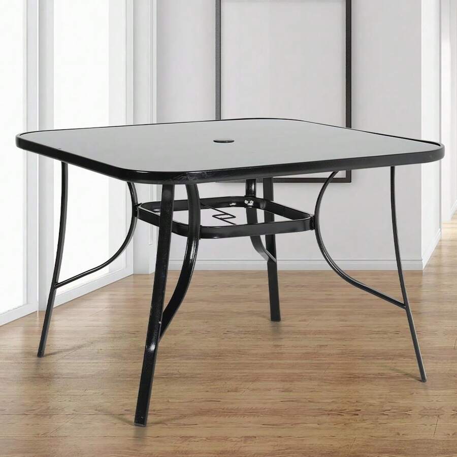 Living And Home Metallic And Tempered Glass Garden Table With Parasol Hole Outdoor - Square(105cm D x 105cm W x 72cm H ) - View 1