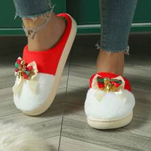 Dép đi trong nhà/ngoài trời ấm áp chống trượt hình chuông và nơ dễ thương phong cách Giáng sinh - Nơ màu be - Xem 4