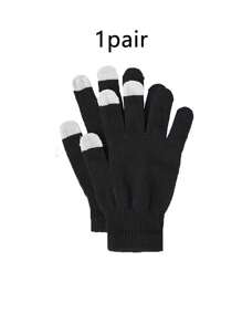 2 双冬季儿童保暖手套针织手套冬季手套黑灰色全指手套男女童 - 彩色 - 查看 13