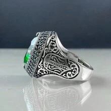 قطعة واحد خاتم خطوبة فاخر مطعم بسبيكة معدنية فضية ومزخرف بحجر زركونيا ل- الخطوبة، الزفاف, الحفلات, عيد الحب, عيد ميلاد، بطراز بنكي - أخضر - مشاهدة 2