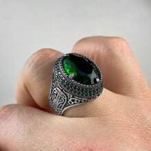 قطعة واحد خاتم خطوبة فاخر مطعم بسبيكة معدنية فضية ومزخرف بحجر زركونيا ل- الخطوبة، الزفاف, الحفلات, عيد الحب, عيد ميلاد، بطراز بنكي - أخضر - مشاهدة 4