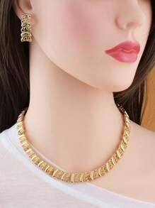 3 件套女士金色首饰套装，条纹吊坠项链和耳环，情人节、圣诞节、婚礼派对、家庭聚会的优雅礼物 - 金黃色 - 查看 5