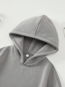 Women Essential Long Sleeve Casual Pullover Drop Shoulder Oversized Hoodie - Grey - View 5