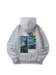 Tween Girl 宁静星空印花连帽羊毛运动衫，秋冬款 - 灰色 - 查看 4