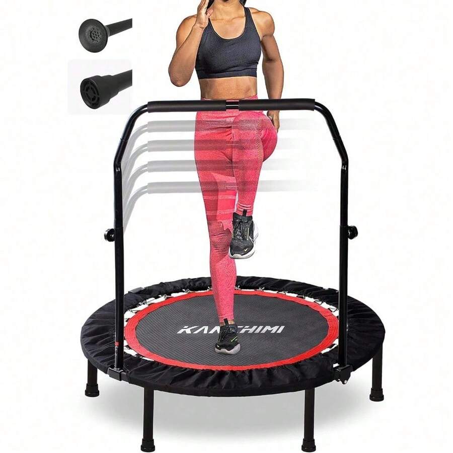 Kanchimi 40" Folding Mini Fitness Indoor Exercise Workout Rebounder Trampoline With Handle, Max Load 330lbs(Black) - Default - View 1
